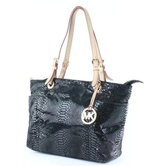 Michael Kors Black Patent Embossed Python Jet Set Tote 4MK124 - Picture 2 of 12
